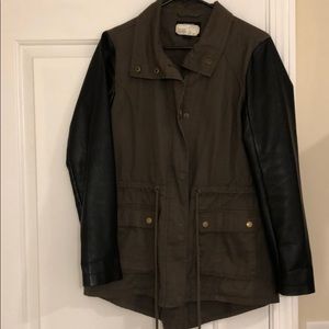 Army Green Jacket, Leather Sleeves